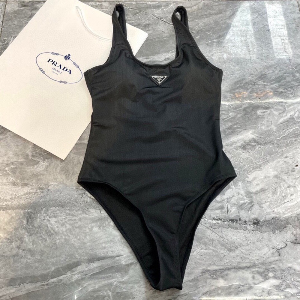 Prada Black One-Piece Swimsuit with Triangle Logo